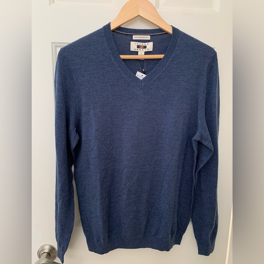 NWT Men’s Joseph Abboud Blue Merino Wool Sweater -SZ L